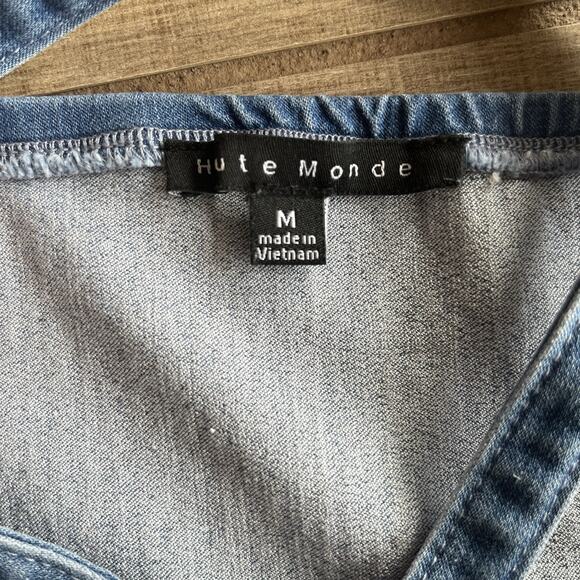 Haute Monde Denim Mini Dress M Zip Front Bodycon Adjustable Spaghetti Straps - Picture 4 of 9